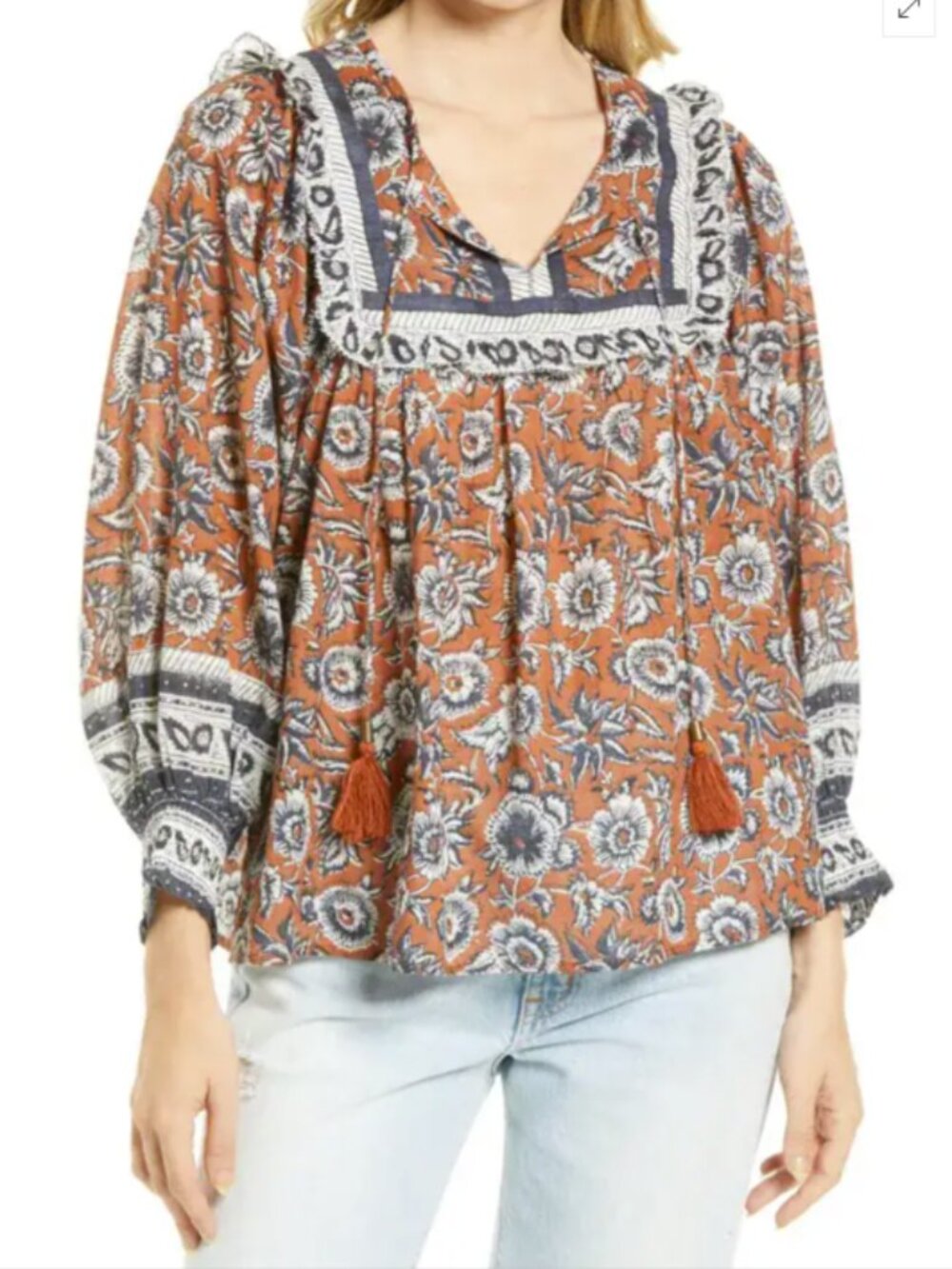 Cleobella Amy organic cotton peasant blouse sienna block size medium bohemian - Picture 11 of 11